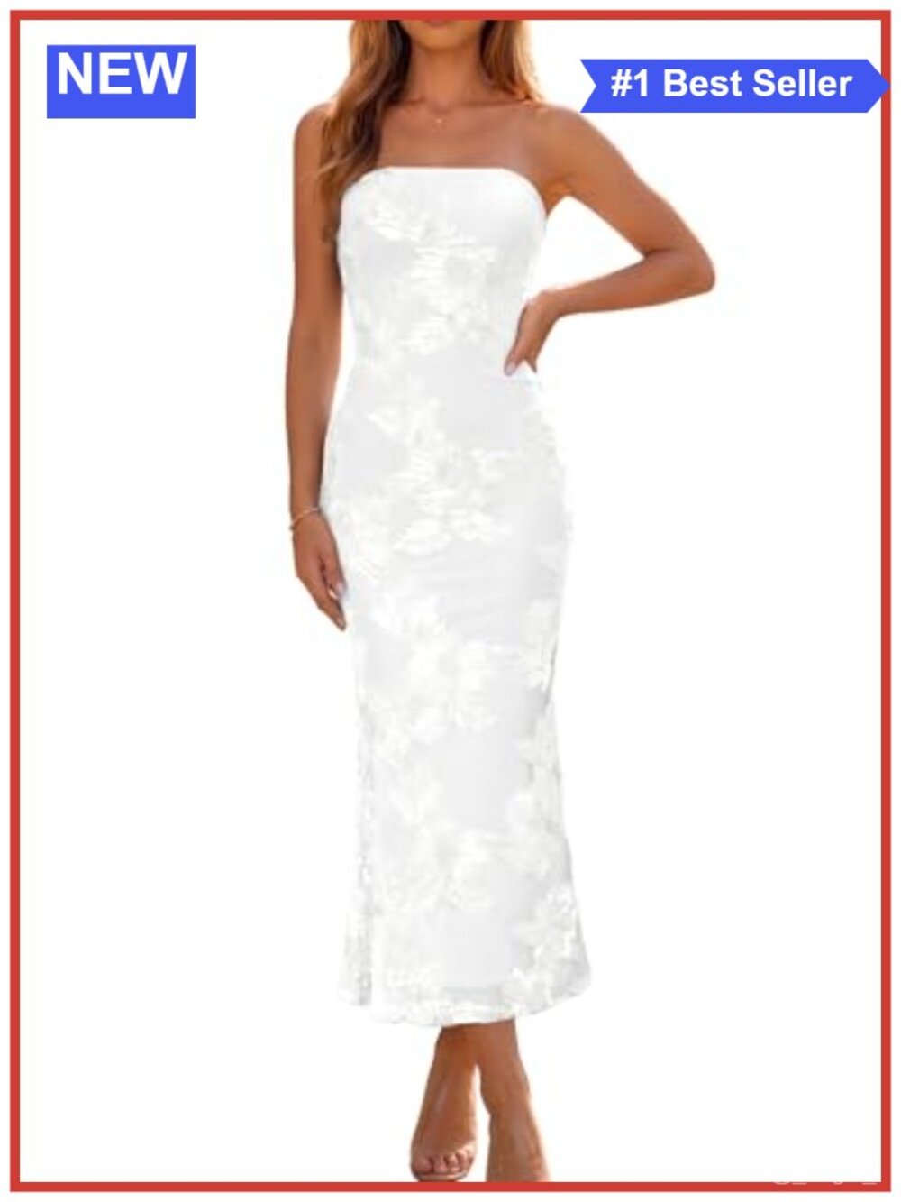 Poulax Strapless Floral 3D Bodycon Maxi Cocktail Wedding Guest Dress